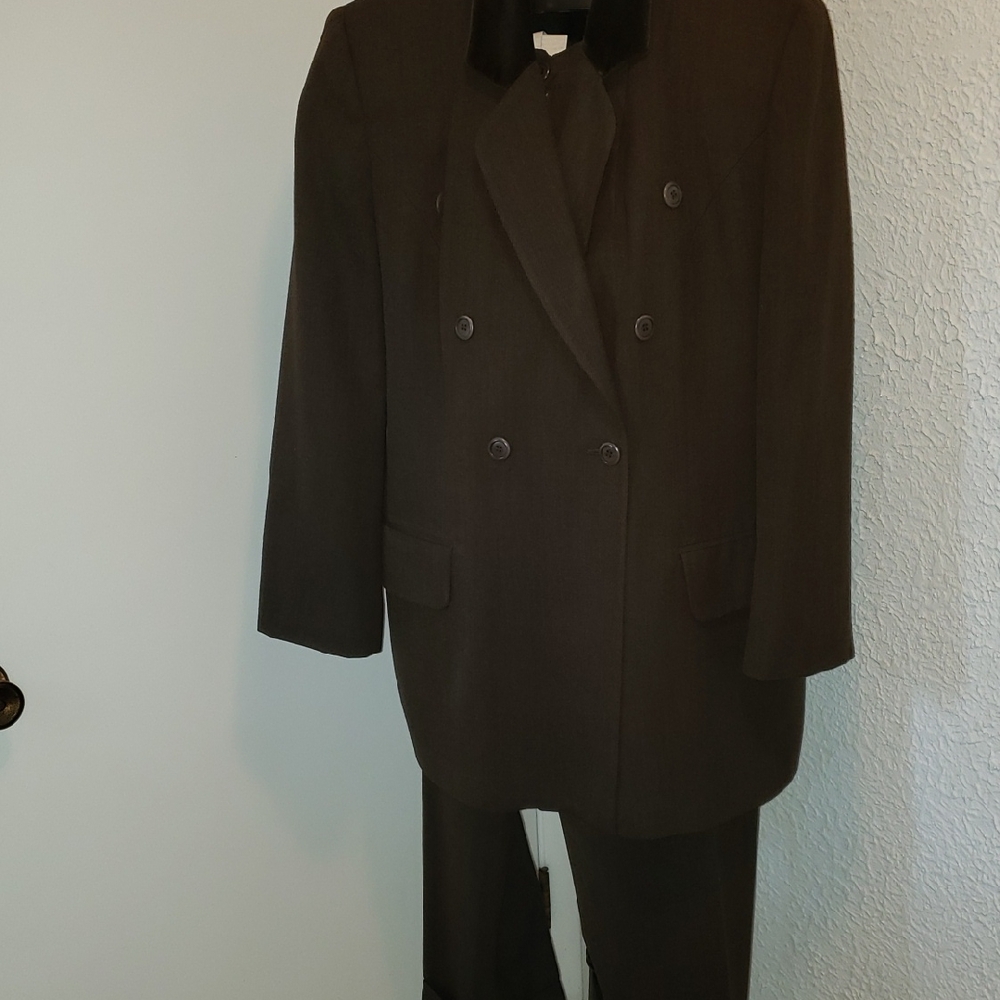 Jones New York Dark Brown Double-Breasted Pantsuit